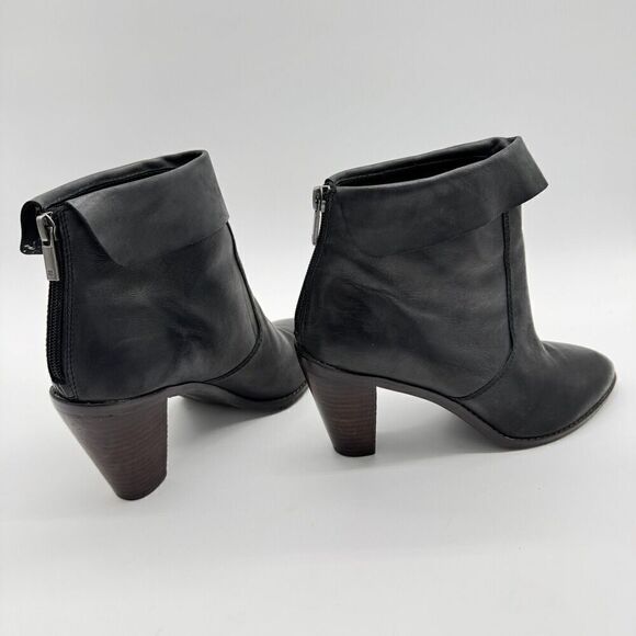 Lucky Brand Nycott Leather Heeled Booties NWOB Women's 9.5 Black Fold Over Boots - Picture 8 of 13